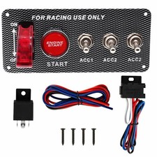 Ignition Switch Panel 12V Racing Car Engine Start Push Button Carbon Fiber LED