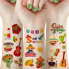 60 Pieces Cinco De Mayo Mexican Fiesta Tattoos for Teens, Small, multiple 