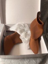 Women's Brown Knit Sock Ankle Boots Pointed Toe Slip-On Stretch Stiletto
