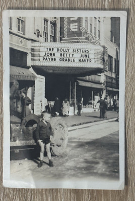 Black and White Found Photo Child Movie Theater Marquee Dolly Sisters Grable