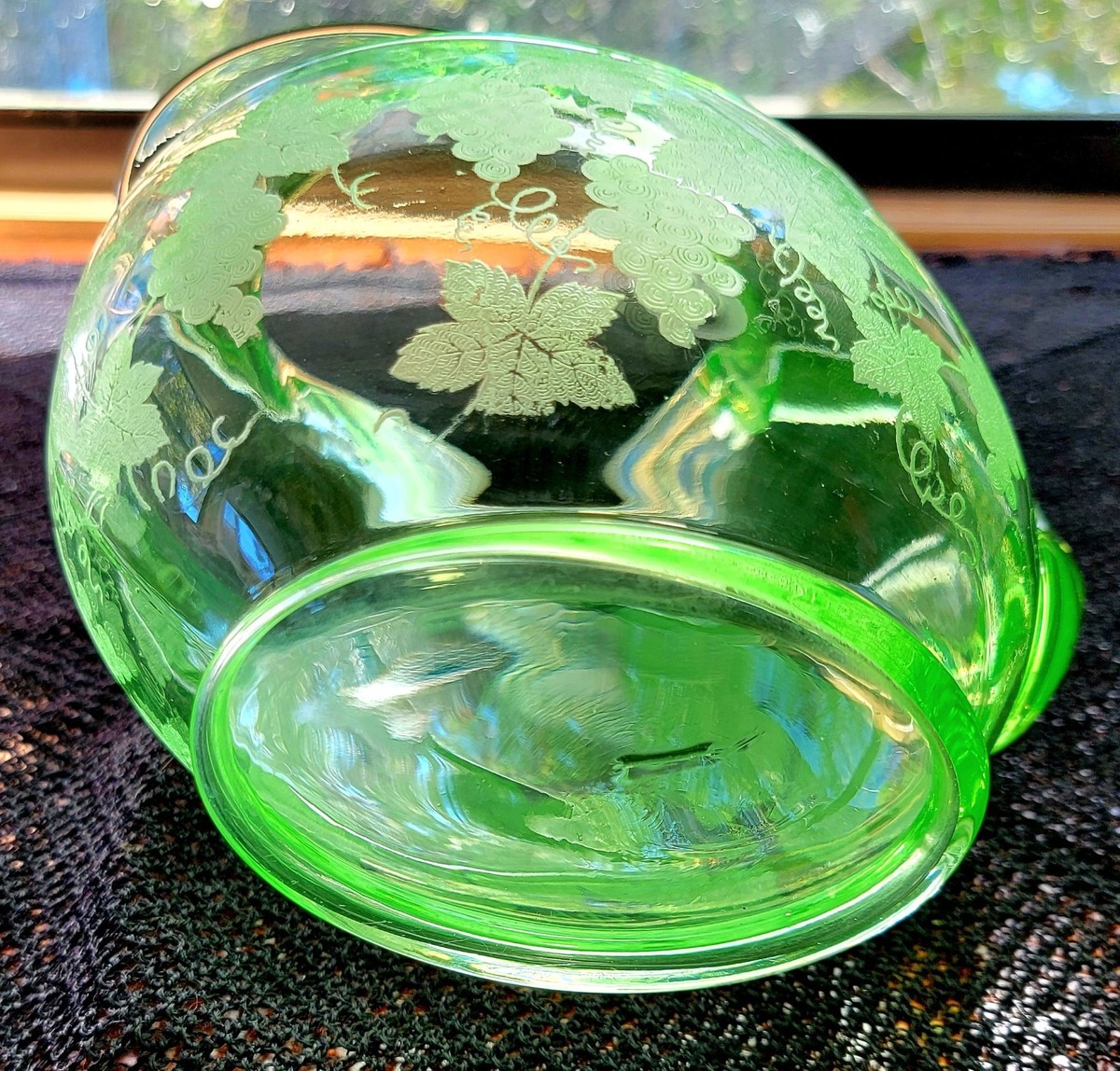 1930s Cambridge Glass, Uranium, Emerald Green Jug #935 w/ Grape
