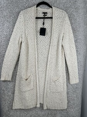 NWT Massimo Dutti Womens Long Knit open Cardigan cream boucle Size large pockets