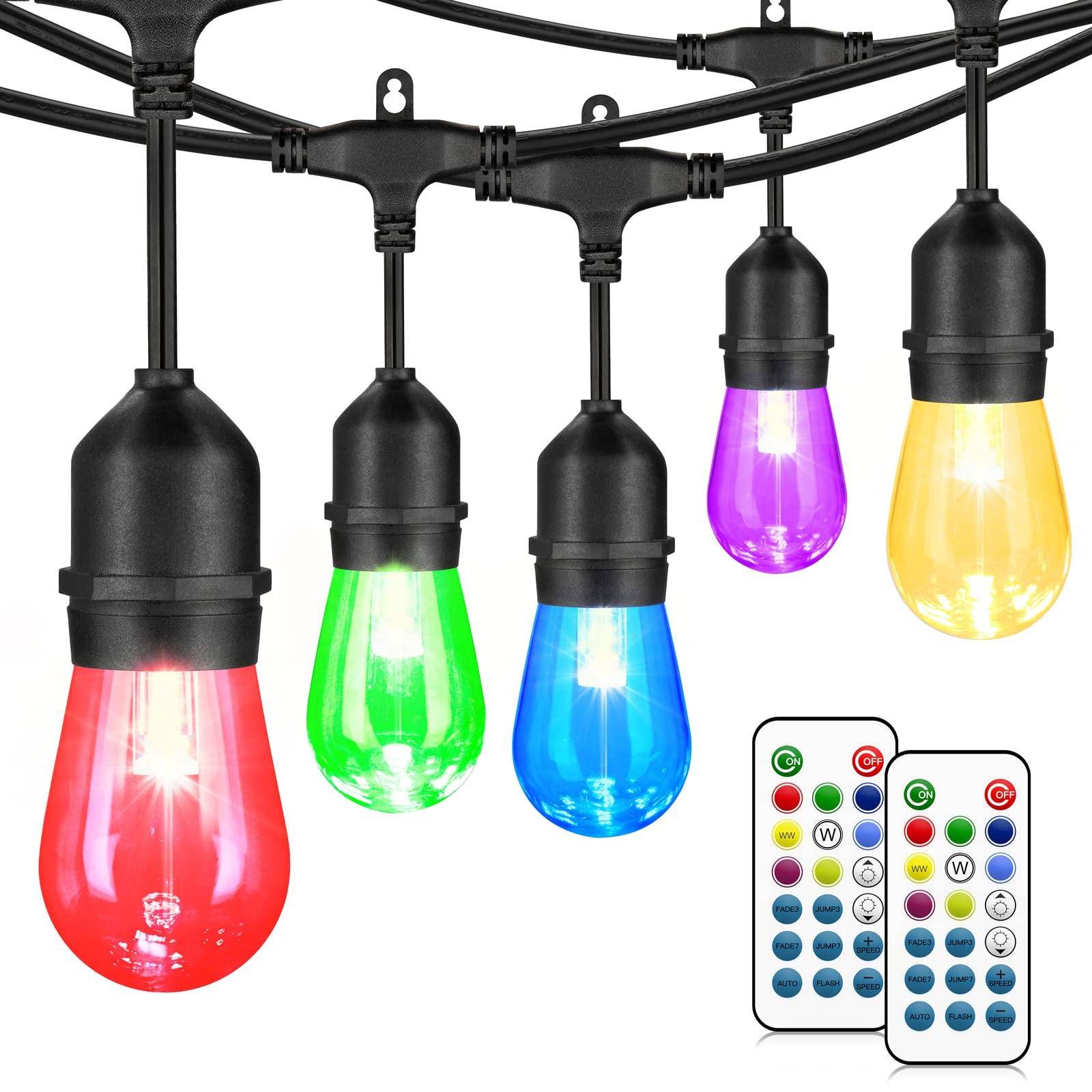 48FT Outdoor Waterproof RGB Patio Lights Dimmable with Remote for Cafe and Garden