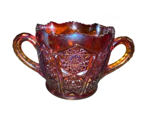 Vintage Sugar Bowl Amberina Indiana Carnival Heirloom Glass Sunset Red   E40