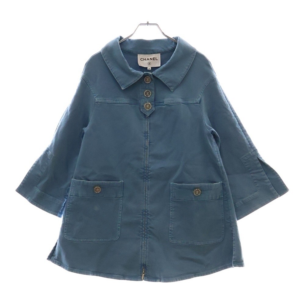 CHANEL Denim Material Coco Mark Button Zip Up Dre… - image 1