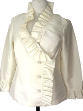Calvin Klein Cream Satin Ruffle Wrap Blazer Jacket Lined Women Med Size 6/8