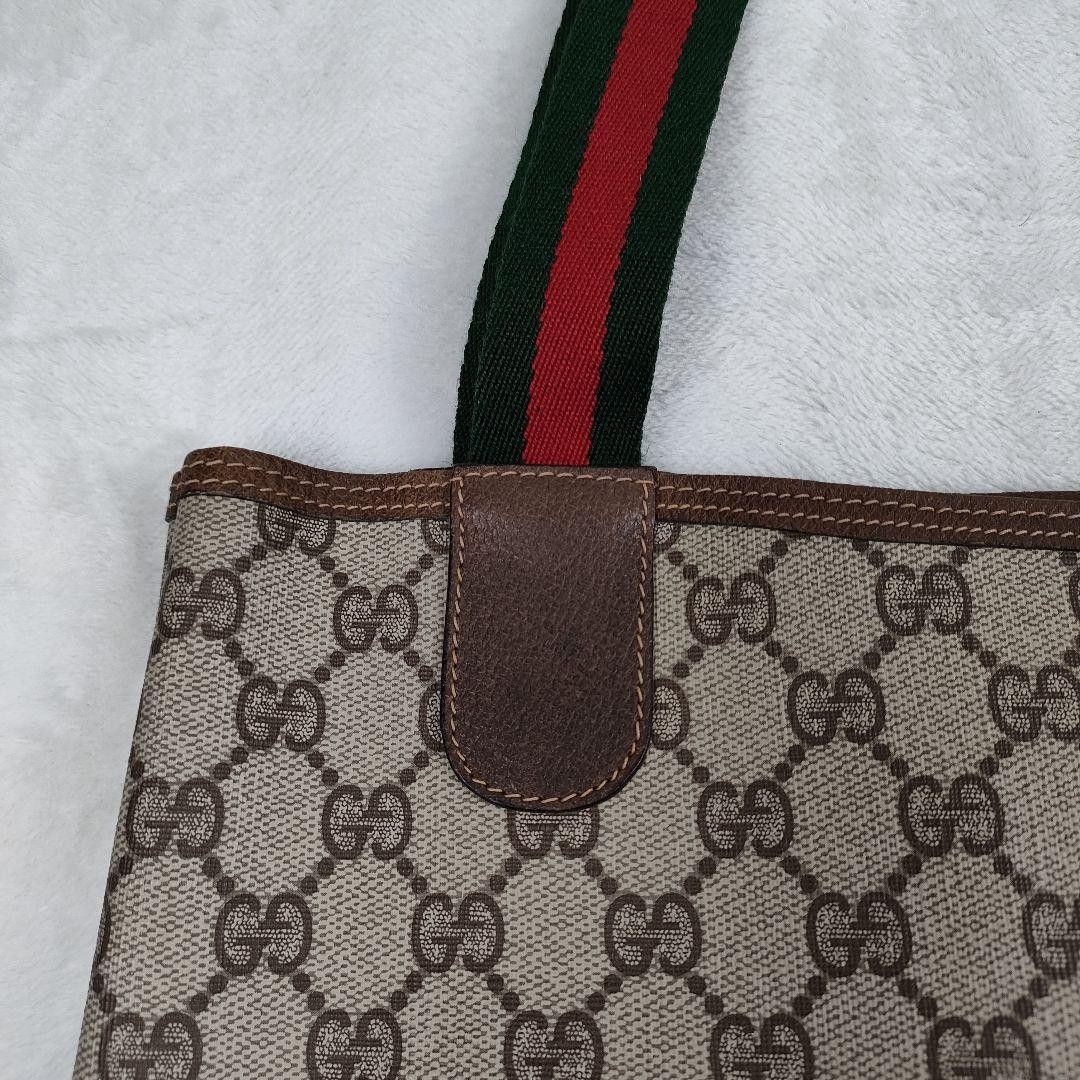 GUCCI Vintage Sherry Line Tote Bag Beige Brown PVC Leather 35cm EX thumbnail 10