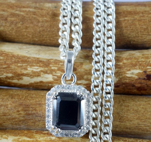 9.03 Ct Emerald Cut Black Diamond Solitaire Certified Wedding Pendant See Video - Picture 2 of 7
