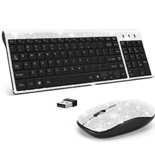 Luxury Silver Wireless Keyboard & Mouse Set, Sparkly Rhinestone Bling Gift