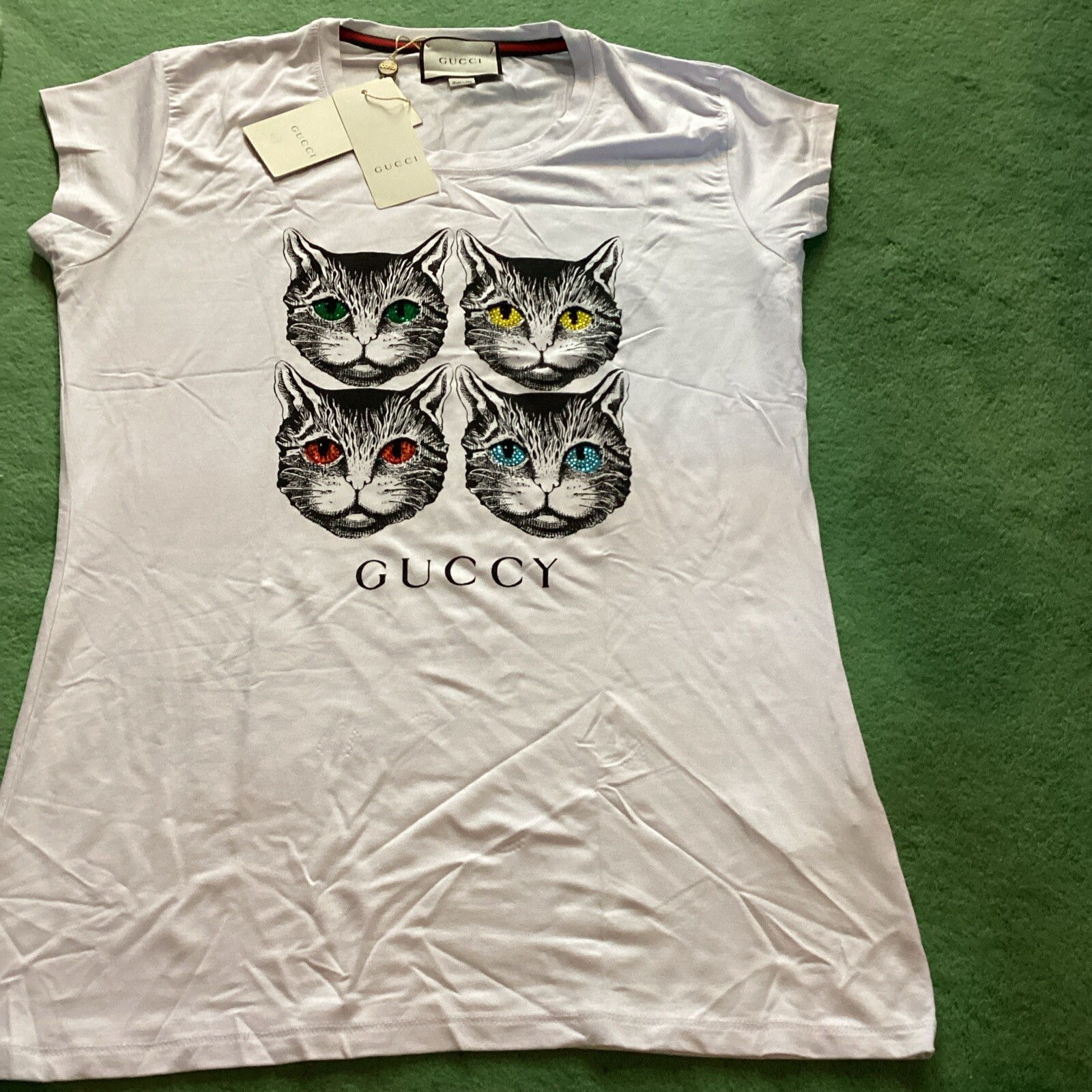 Rara T Shirt Gucci Stampa Gatto Taglia 3x Large Taglia 18 20 Vestita Elasticizzata