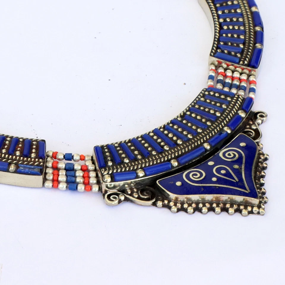 Joyería exclusiva tibetana hecha a mano étnica con cuentas coral lapislázuli azul natural tibetano Foto 2 de 4