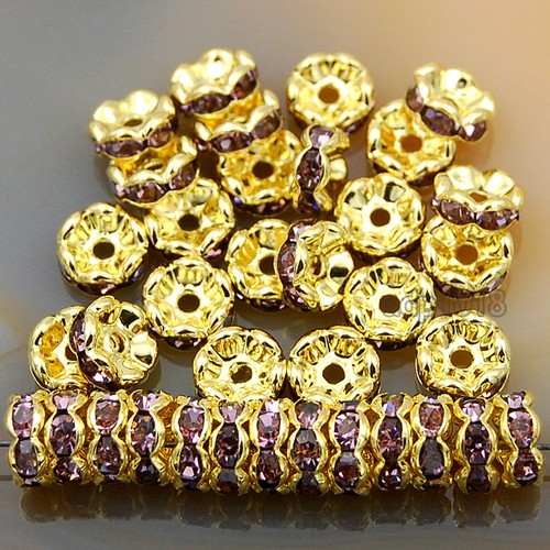 100Pcs Czech Crystal Rhinestone Wavy Rondelle Spacer Beads 4-10mm Gold & Silver - Picture 27 of 35