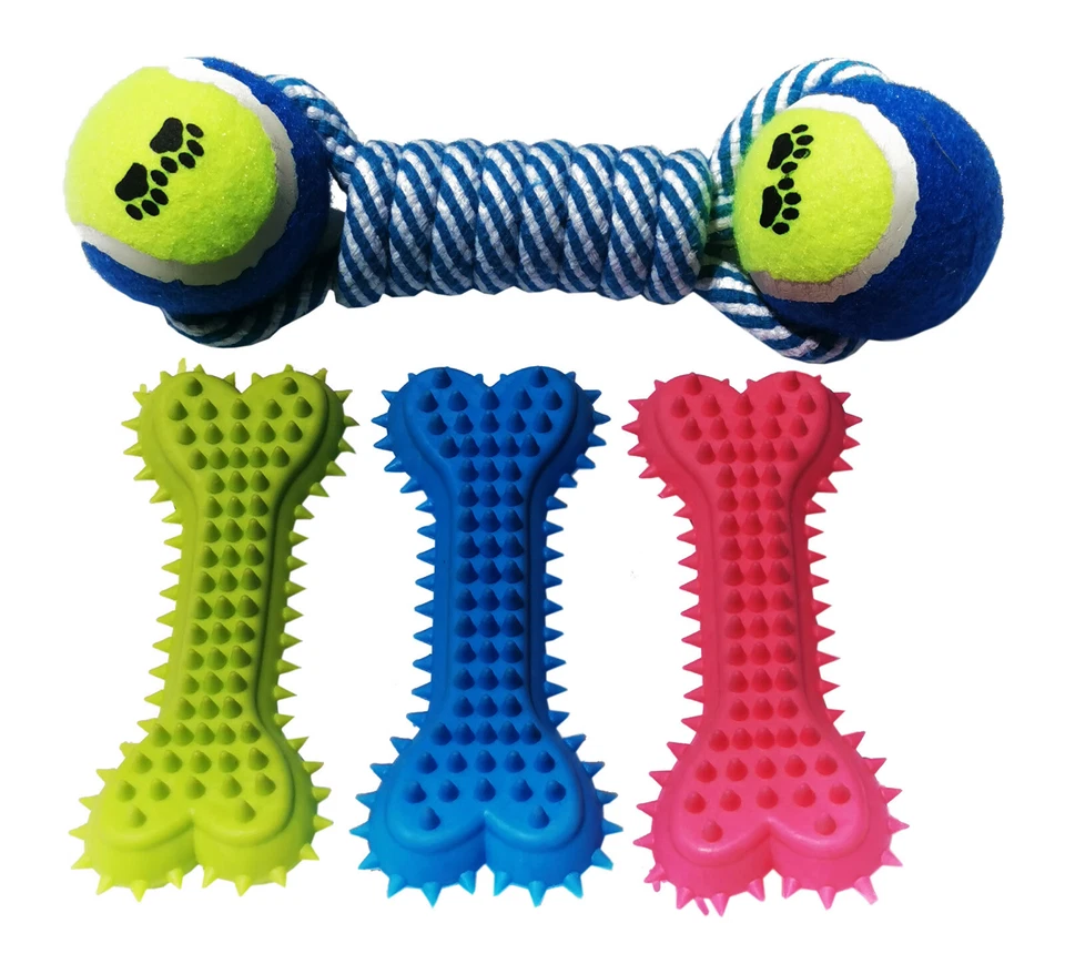 Lote de pelotas de tenis dobles de larga duración fuertes para la dentición de huesos para masticar juguetes de goma para perros Foto 4 de 4