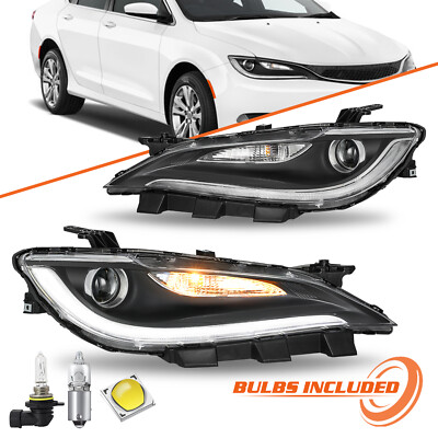 For 2015-2017 Chrysler 200 Headlights w/ LED DRL Halogen Headlamps Chrome Clear