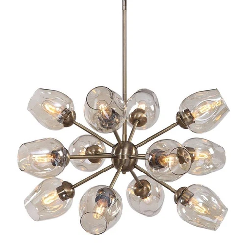 Uttermost Chet 12-Light Steel and Glass Sputnik Chandelier in Antique Brass - Picture 2 of 9