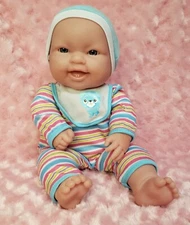 Berenguer 15” Blue-Eyed Baby Doll Jumper Hat And Bib Vinyl With Soft Body