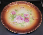 Antique Vintage Franz Anton Mehlem Bonn Germany Floral Roses 11" Plate Brown — photo 1
