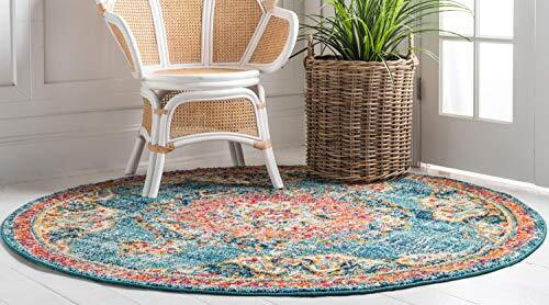 Penrose Collection Area Rug - Alexis (6' 1" Round 6' 0" x 6' 0" Blue/Gray - Picture 3 of 7