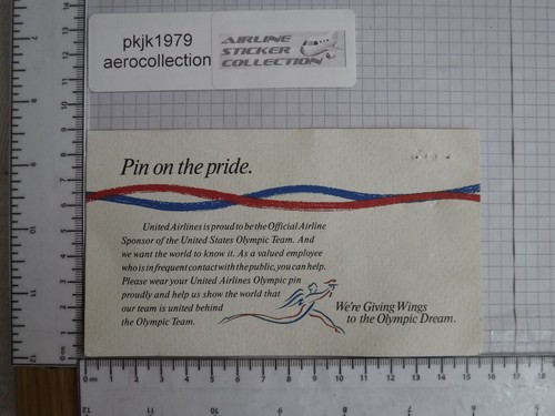 ~ UNITED AIRLINES ~ 1988 OLYMPICS USA OFFICIAL CARD & TIE/LAPEL PIN ~VERY RARE!~ - Picture 6 of 12