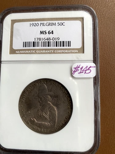 1920 PILGRIM COMMEMORATIVE 50C  NGC  MS64   BEAUTIFUL  GUN METAL TONING