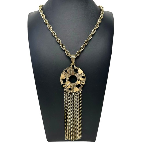 Vintage Gold Tone Sarah Coventry Spanish Moss Tassel Medallion Pendant Necklace
