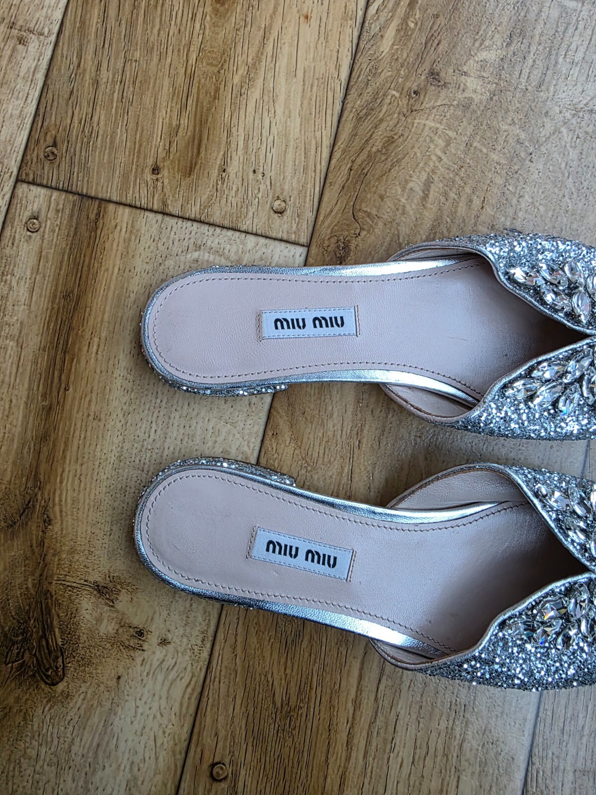 MIU MIU CRYSTAL GLITTER SILVER  MULES SLIDES SIZE… - image 7