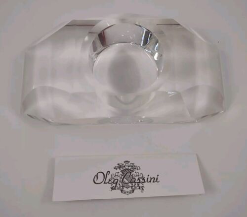 OLEG CASSINI Crystal Tea Light Votive Signed Faceted Curve Candle Holder - Picture 18 of 19