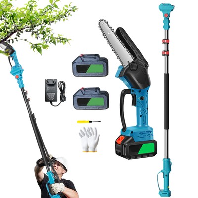 Cordless Pole Saw Mini Chainsaw 2-in-1 Tree Trimming 10ft Extension Rod 2Battery
