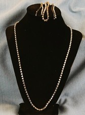 Necklace Bracelet Earrings Four Piece White Rhinestone Set Vintage Estate