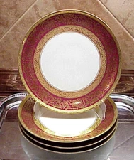 Vintage Rosenthal Dessert Plates (4) 7 1/2" Burgundy Gold Germany Thomas Marked