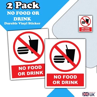 LUMEAN LTD 2 PACK - No Food or Drink Waterproof Car Sticker - 110mm x 90mm - For Cab - Taxi