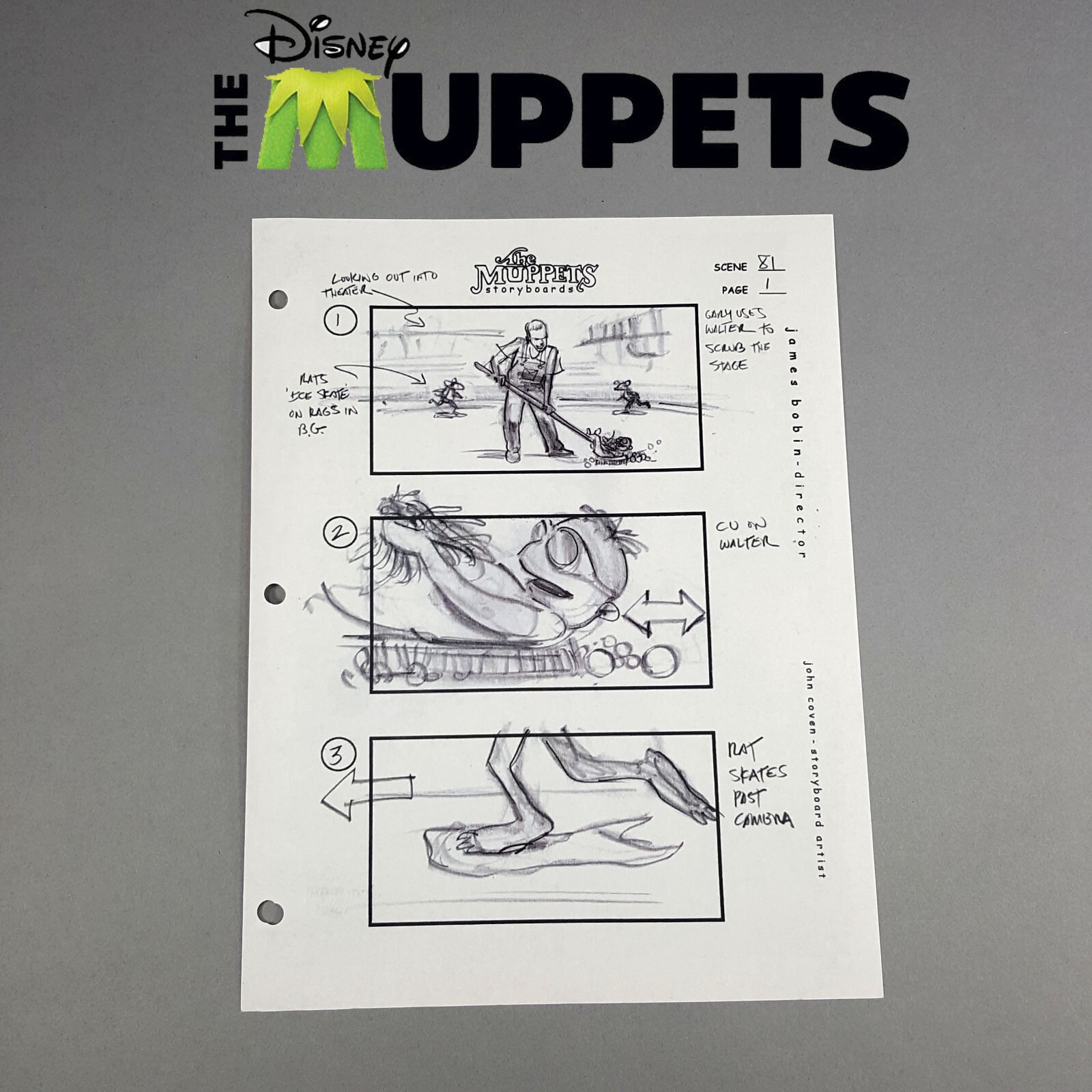 The Muppets (2011) - Production Used Storyboard, Muppets Cleaning Monatge, Rats!