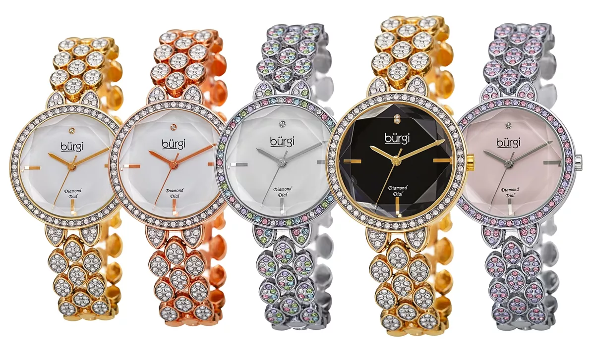 Women s Burgi BUR232 Quarts Colorful Swarovski Crystals Link Bracelet Watch
