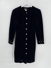 Vintage Dawn Joy Sheath Dress Womens 7/8 Black Knit Button Front Beaded/Studded