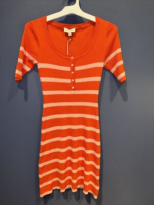 Womens Small Stretch Knit Sweater Dress, Orange Pink Stripe, Free Assembly,  NWT | eBay