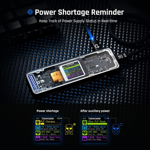 Smart 2280 M.2 NVMe SSD Enclosure Cyber Edition With LCD Display Max 10GBps - Afbeelding 5 van 11