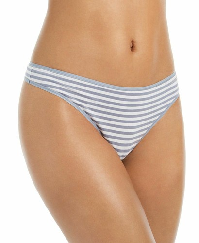 NWT Calvin Klein QD3643 Cotton Form Low-Rise Thong Gray / White Stripes (091) - Picture 4 of 5