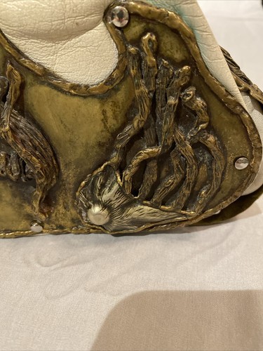 VTG Exart Leather Purse Bag Metal Copper Brass Silver Sea Sculpture Jellyfish B1 - Picture 3 of 12