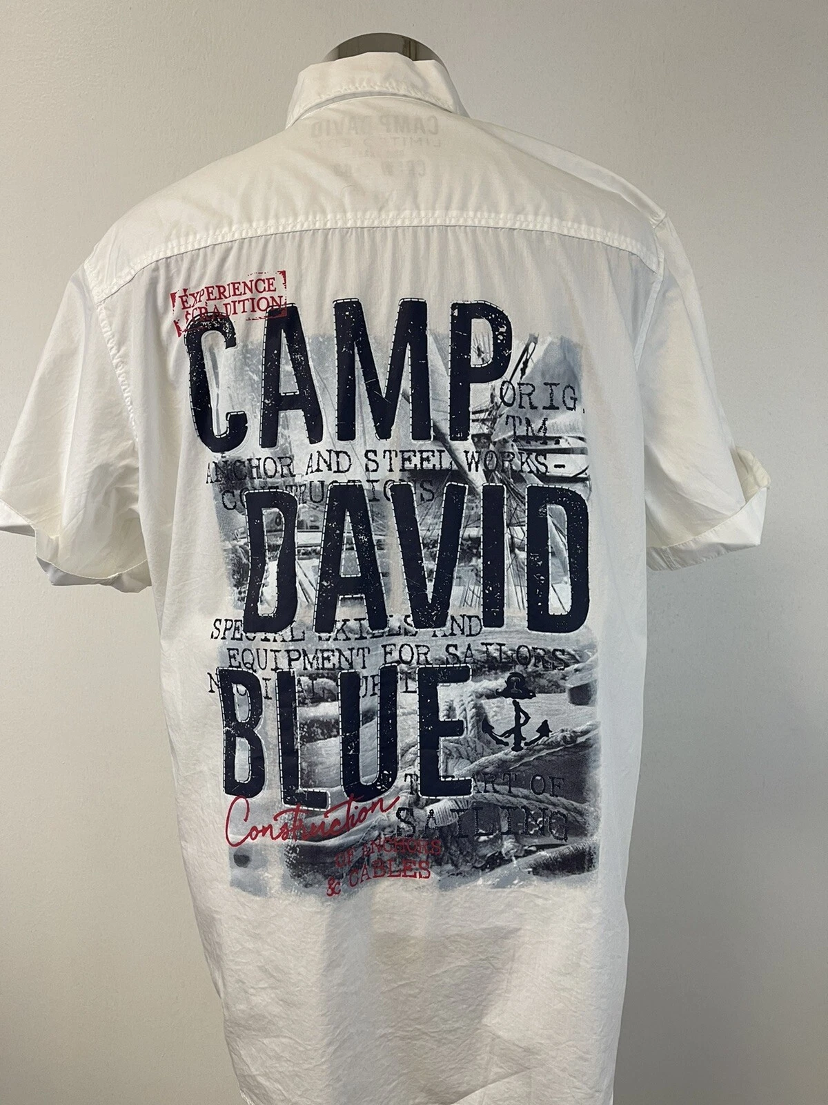 Camp David Shirt Mens Large Button Up White Surf Embroidered Short Sleeve N174