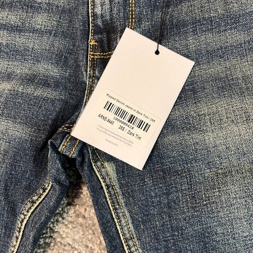Arne Mens Jeans Slim Straight Distressed Dark Blue Denim Washed Faded W28 L28 - Picture 4 of 13