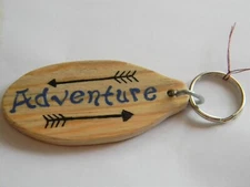 Fun Wood Hand Cut and Hand Painted Wood Tear Drop Key Chain Adventure, Journey