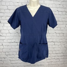 Carhartt Blue Scrub Uniform Top Short Sleeve Shirt Pockets Medical Size Small S