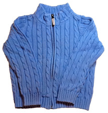 LL BEAN GIRLS ZIP UP SWEATER BLUE GENTLY WORN CABLE STITCH 042925B