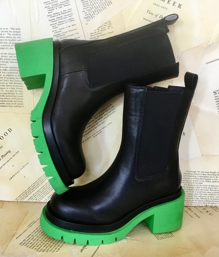 Free People Jeffrey Campbell Chelsea Black Leather Green Lug Platform Zip 7 NEW - Picture 3 of 6