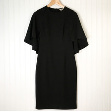 Eliza J Womens Sheath Dress Black Stretch Cape Sleeve Crew Neck Zipper 0