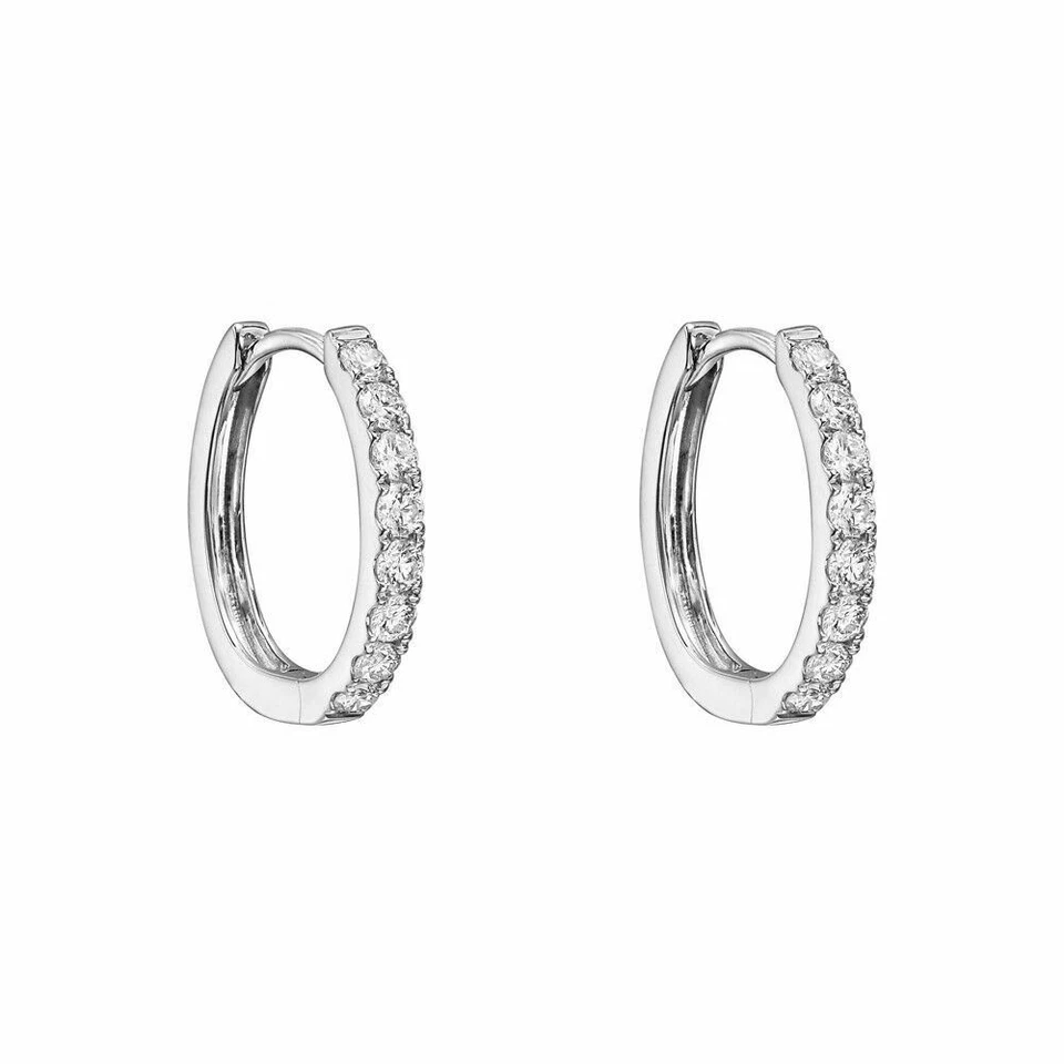 Aretes tipo argolla Huggie de diamantes naturales en plata de ley maciza Foto 2 de 2