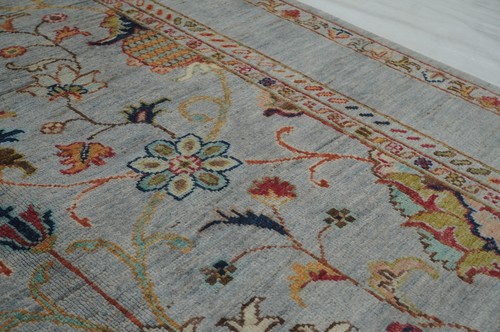 4 x 6 ft Blueish Gray Afghan Hand Knotted Veg dyes Wool Transitional Area Rug - Picture 9 of 17