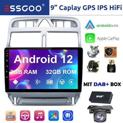 DAB+ Android 12 Apple CarPlay Autoradio GPS NAV Kamera für Peugeot 307 2002-2013