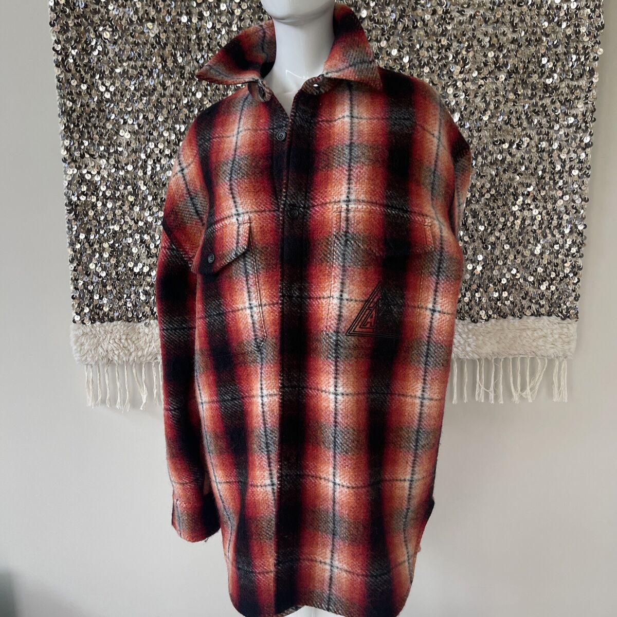 AUTH.LANVIN Paris checked Wool oversized Orange/black AUTH.LANVIN Paris checked Wool oversized Orange/black