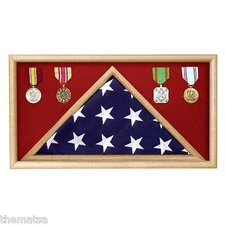 USA MADE SOLID OAK WOOD MILITARY FLAG RECTANGLE  DISPLAY CASE SHADOW BOX  